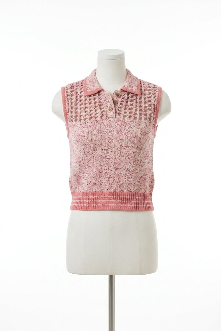 NEW CENTRAL PARK WEST clover sleeveless mesh polo shirt in pink